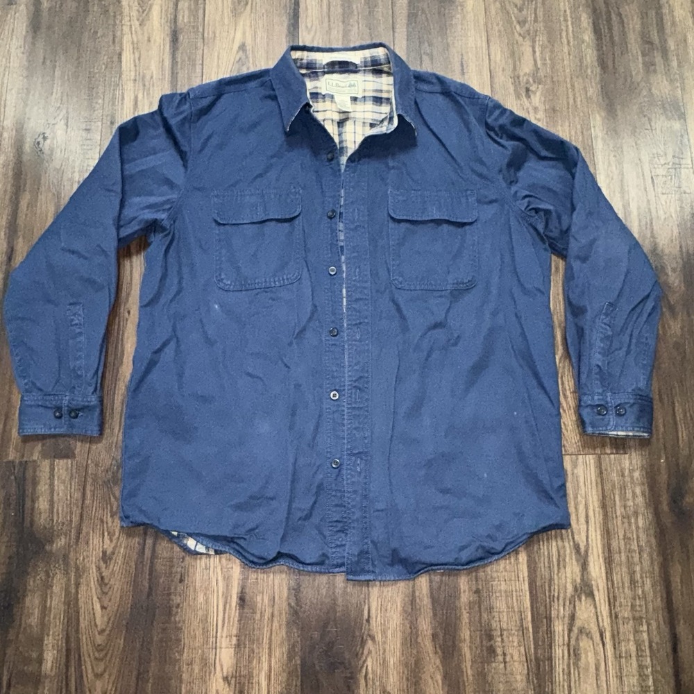 L.L Bean Flannel Lined Hurricane Shirt Men's Size Large Blue Traditional Fit